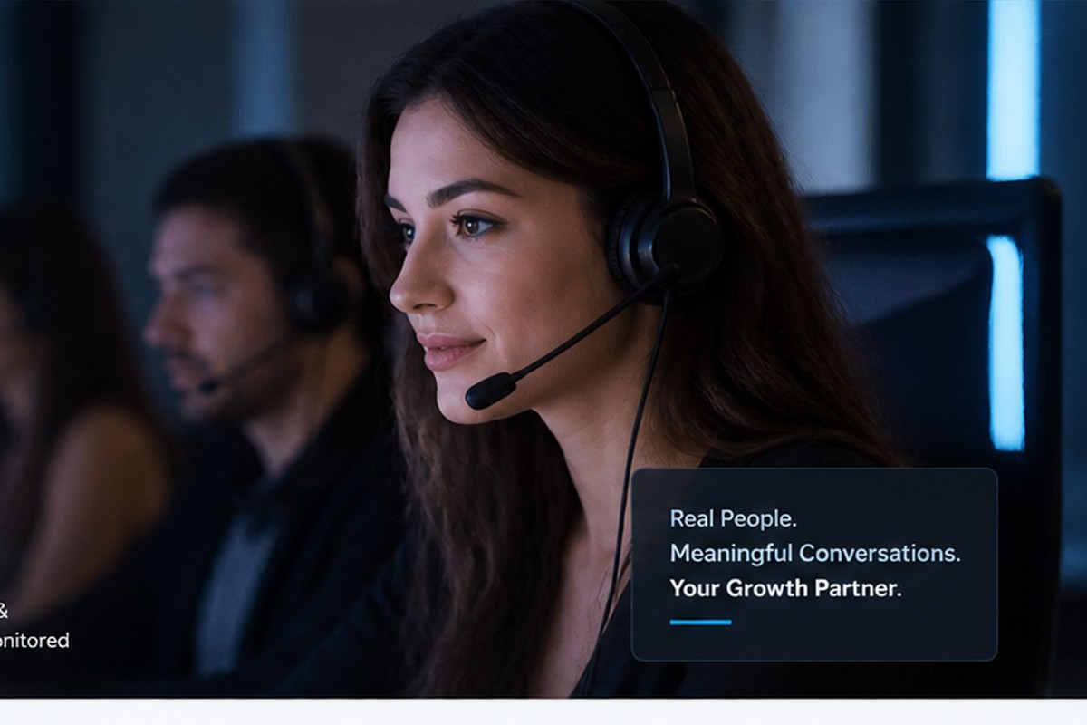 Professional chat operator wearing a headset